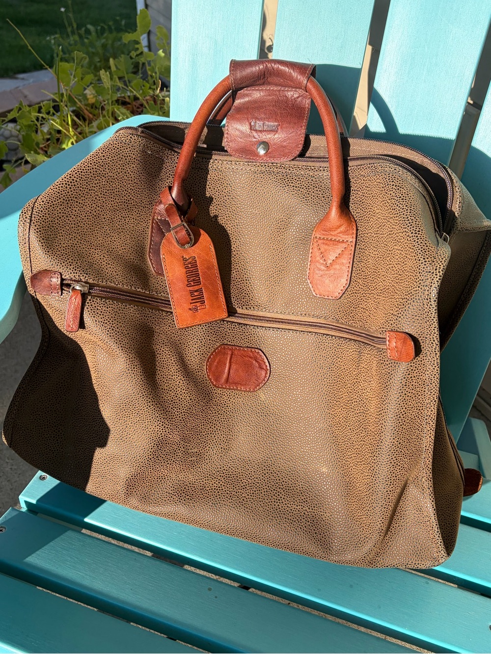 Jack Georges brown pebbled leather duffle travel bag weekender carry on NWOT